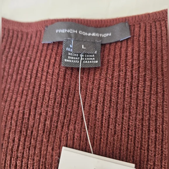 NWT French Connection Jaida Square Neck Puff Sleeve Sweater Dress Brown Ribbed - Picture 6 of 12